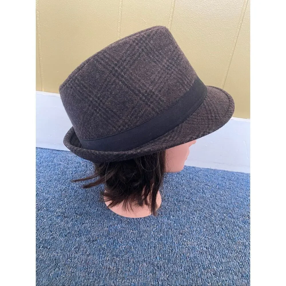 Blue Crown L/XL Men wool polyester blend fedora hat men brown black plaid